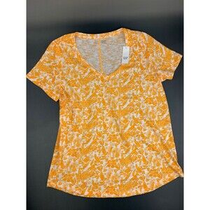 Gap Women's Size L Ribbed V Neck T Shirt, Orange, Tucan and Leaves Theme,  NWT